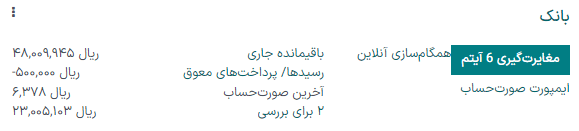 دفاتر روزنامه در داشبورد حسابداری و برخی از دکمههای عملیاتی