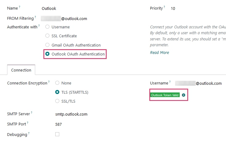 شاخص توکن معتبر Outlook.