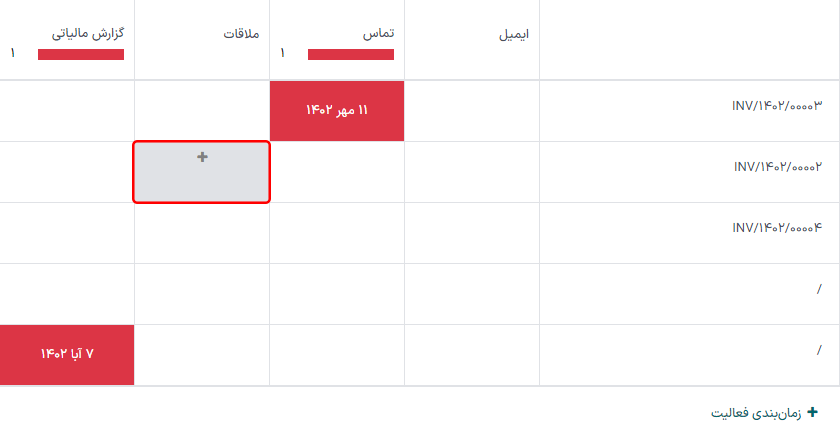 نمای فعالیت از داشبورد CRM و گزینه زمانبندی یک فعالیت.