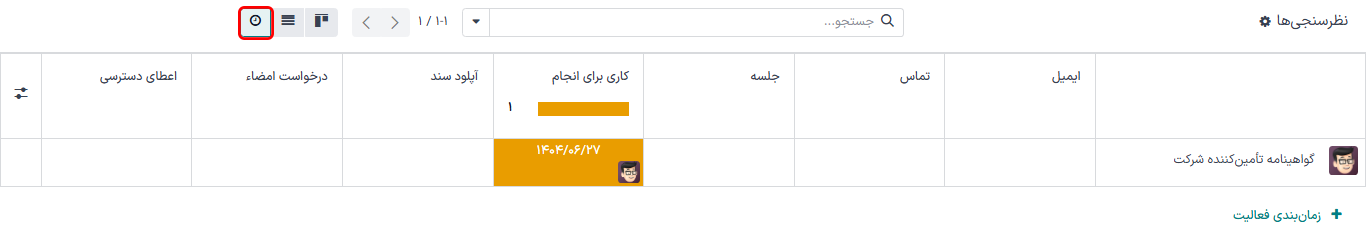 گزینه نمای فعالیتها در داشبورد نظرسنجیها.