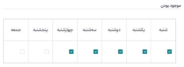 نمای پیشفرض بخش در دسترس بودن، با دوشنبه-جمعه فعال شده.
