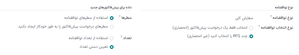 صفحه ویرایش نوع توافقنامه خرید برای سفارشهای کلی.