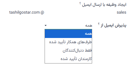 نمایی از ایمیلهای مستعار منتخب در نمای داشبورد پروژه سازمانیار