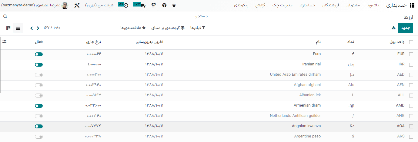 فعالسازی ارزهایی که میخواهید استفاده کنید.