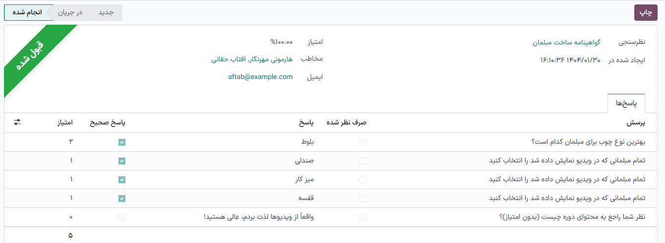 فرم جزئیات یک شرکتکننده در برنامه نظرسنجیها.