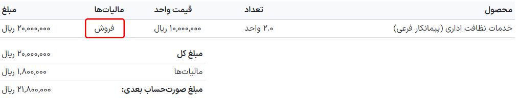 برچسب روی فاکتورها در هر ردیف فاکتور نمایش داده میشود