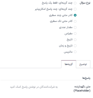 فیلد نگهدارنده هنگامی که گزینه جعبه متن چند خطی در نظرسنجیها انتخاب شده است.