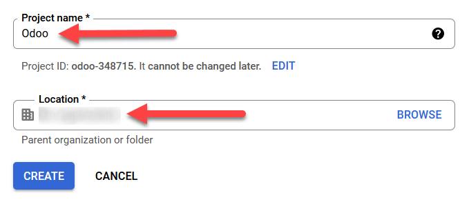 نام پروژه و موقعیت مکانی برای Google OAuth.