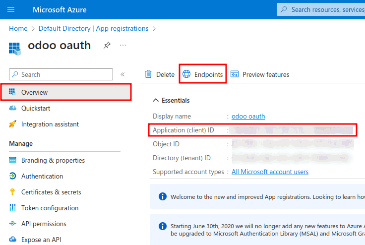 شناسه برنامه و اطلاعات احراز هویت نقطه پایانی مجوز OAuth 2.0 (v2).
