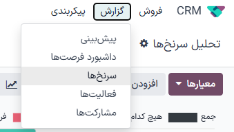 برنامه CRM را باز کنید و روی تب گزارش در بالای صفحه کلیک کنید، سپس روی سرنخها کلیک کنید.