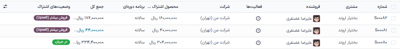سفارش فروش مرتبط که از دکمه هوشمند تاریخچه فروش در برنامه اشتراکها قابل مشاهده است.