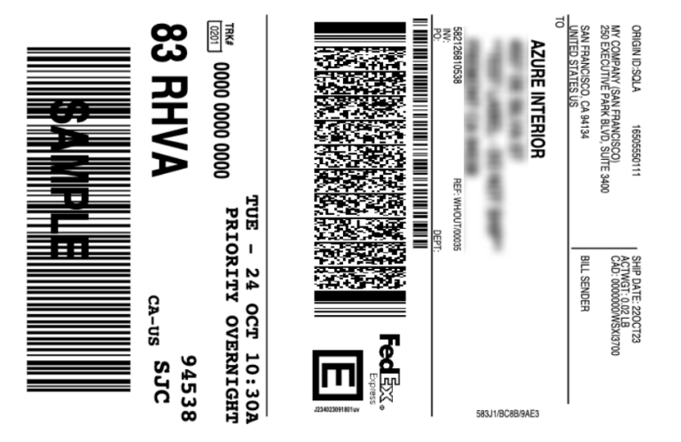 نمونه برچسب ایجاد شده از رابط حملونقل با FedEx.