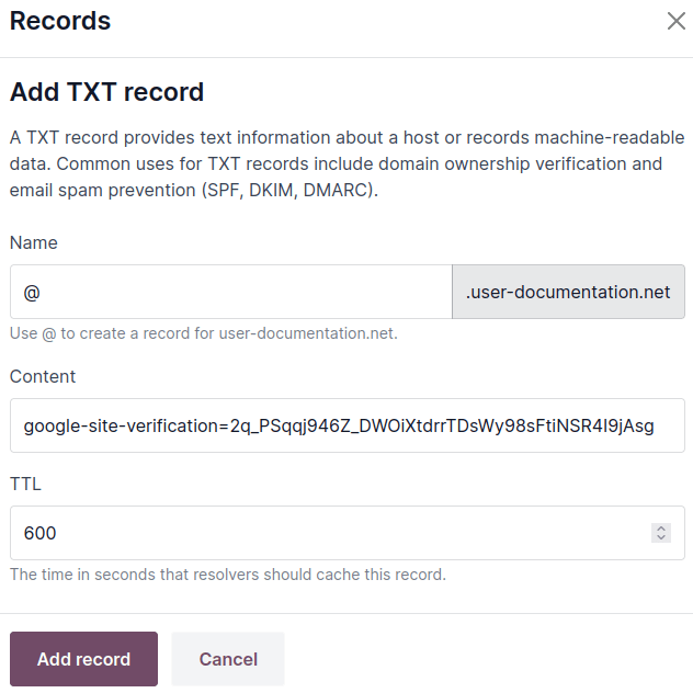 ایجاد رکورد TXT برای تأیید مالکیت نام دامنه