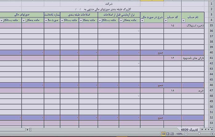 نمونه فرم در تفاوت کاربرگ حسابداری و حسابرسی